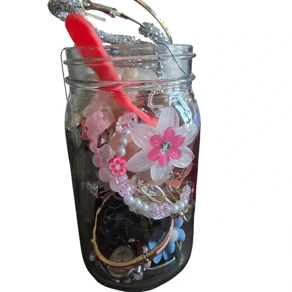 Preppy Jewelry Jar Lot 1lb Earrings Watches Pins Designer Ribbon Pink - Picture 2 of 4